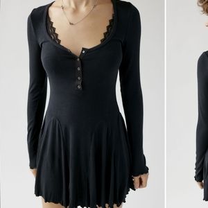 UO Laurel Long Sleeve Henley Mini Dress